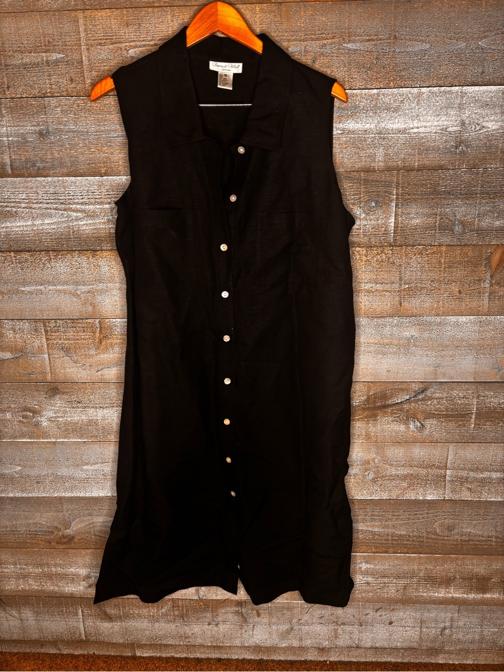 Deanne & White linen blend Sleeveless Button-Front Black maxi Dress